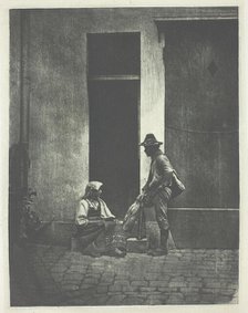 Pifferaro debout et paysanne Italienne assise,...21 Quai Bourbon, c. 1855, printed 1982. Creator: Charles Nègre.