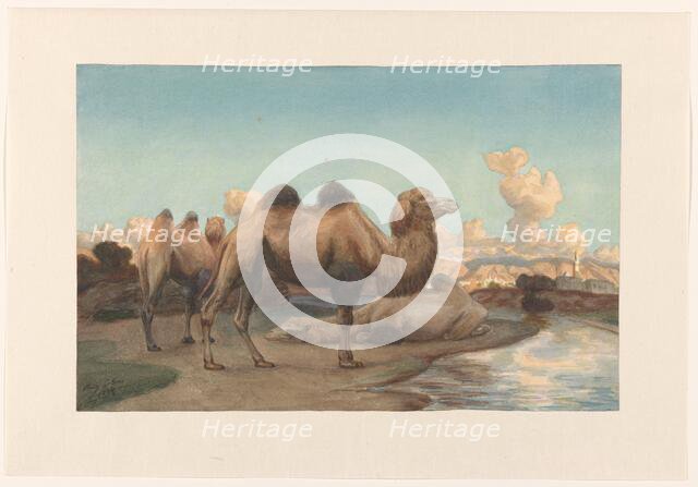 Camels in a landscape, 1884. Creator: August Le Gras.