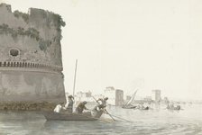 Mussel fishermen on Mar Piccolo near the fortifications of Taranto, 1778. Creator: Louis Ducros.