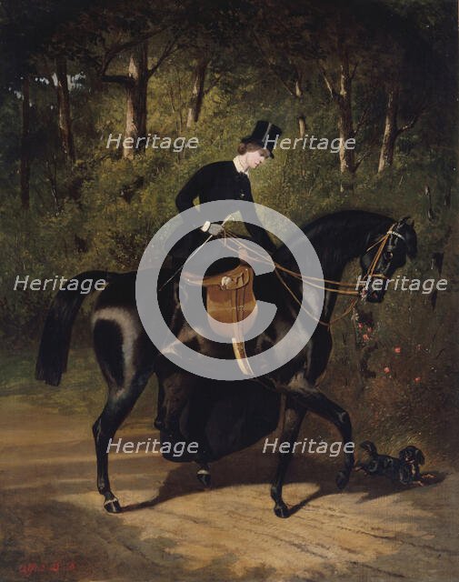 L'écuyère Kippler sur sa jument noire, c.1850. Creator: Alfred Dedreux.
