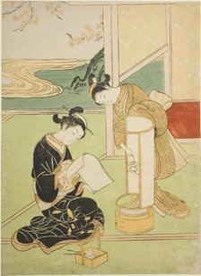 Evening Glow of a Lamp (Andon no sekisho), from the series "Eight Views of the Parlor..., c. 1766. Creator: Suzuki Harunobu.