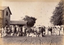 Staff of the Karachi plague committee in the town of Dhobi Ghat, during bubonic plague..., 1897. Creator: Unknown.