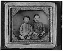 Group portrait of an unidentified boy and girl, three-quarter length, seated..., between 1840 & 1860 Creator: Unknown.