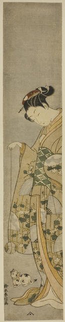 Girl Playing with a Cat, c. 1769/70. Creator: Suzuki Harunobu.