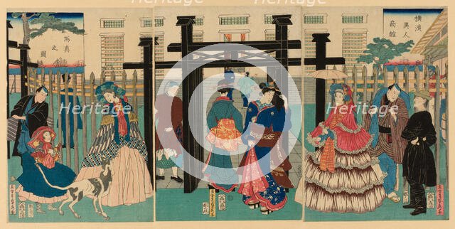 Foreign Mercantile House in Yokohama (Yokohama ijin shokan), 1861. Creator: Sadahide Utagawa.