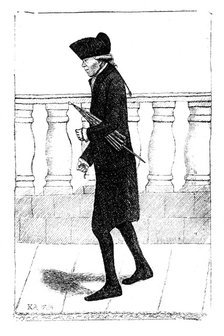 A man walking with an umbrella under his arm, 1784. Artist: Unknown