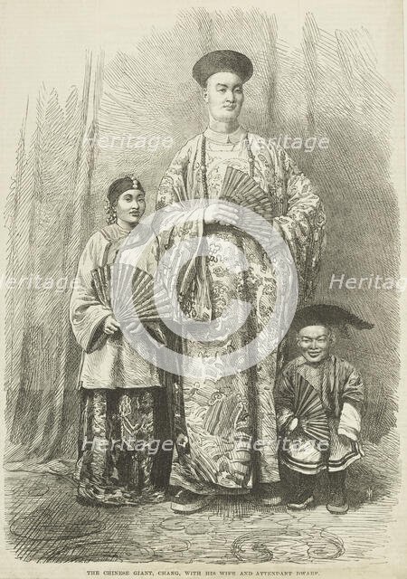 The Chinese Giant, Chang, with his Wife and Attendant Dwarf, 1865. Creator: Unknown.