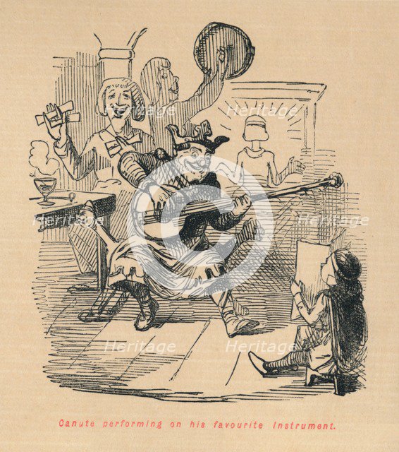 'Canute performing on his favourite instrument', c1860, (c1860). Artist: John Leech.