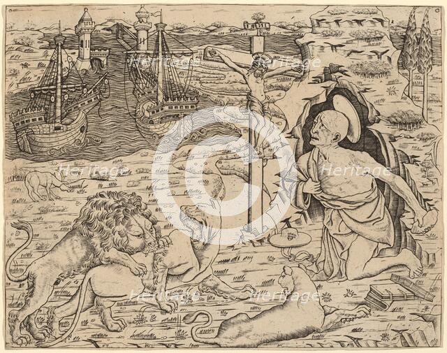 Saint Jerome in Penitence, with Two Ships in a Harbor, c. 1480/1500. Creator: Unknown.