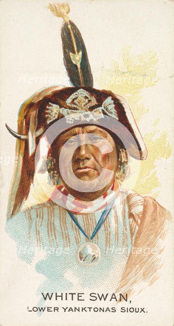 White Swan, Lower Yanktonas Sioux, from the American Indian Chiefs series (N2) for Allen &..., 1888. Creator: Allen & Ginter.