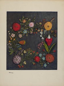 Crewel Wreath, c. 1941. Creator: Genevieve Jordan.
