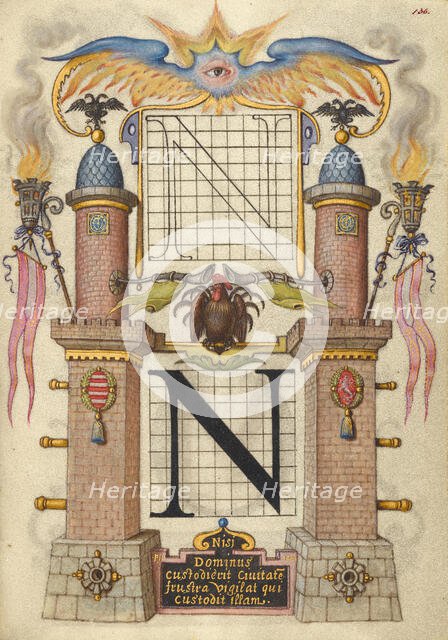Guide for Constructing the Letter N; Mira calligraphiae monumenta, about 1591-1596. Creator: Joris Hoefnagel.