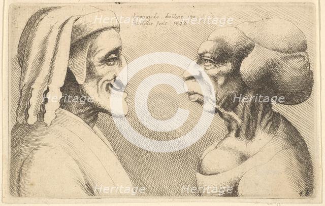 Two deformed heads (the figure on the left is possibly a caricature of Dante), 1645. Creator: Wenceslaus Hollar.