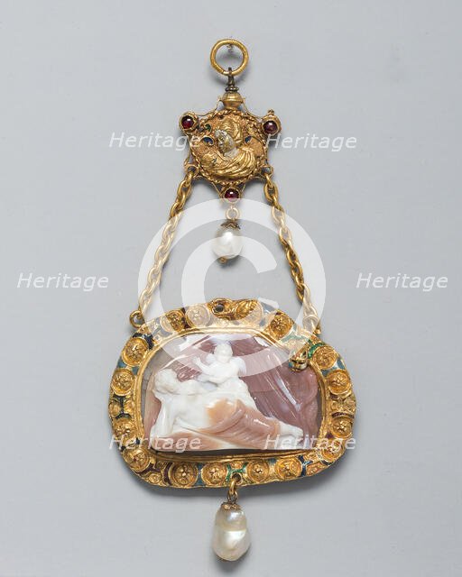 Cameo of Venus and Cupid, Probably a Hat Badge Mounted as a Pendant, Northern Italy... Creator: Unknown.