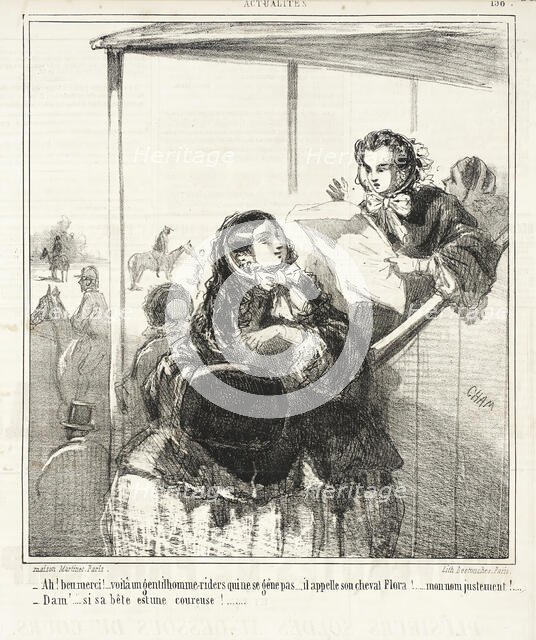 Ah! Bien merci! Voilà un gentilhomme -riders qui ne se gêne pas...il appelle son..., 1860. Creator: Cham.
