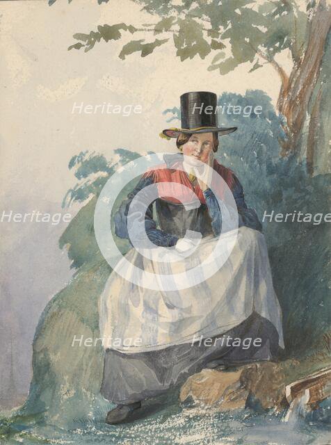 Seated Woman by the Stream, 1839-1844. Creator: Karoly Lajos Libay.