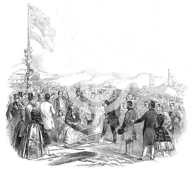The Earl of Bandon cutting the first turf for the Cork and Bandon Railway, 1845. Creator: Unknown.