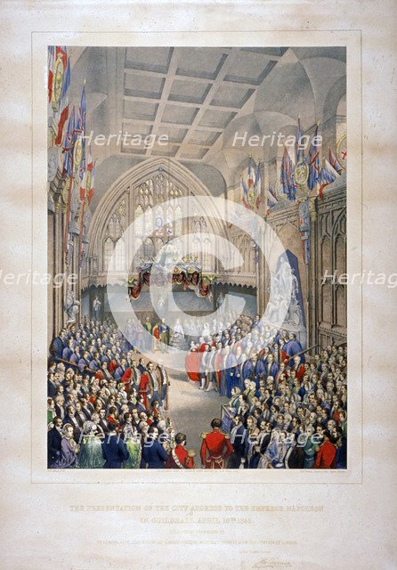 Visit of Napoleon III and the Empress Eugenie of France, Guildhall, City of London, 1855.  Artist: T Turner
