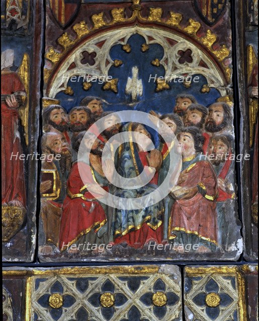 Whitsun', detail of the 'Altarpiece of the Virgin of the Ascension', polichromed sculpture in stone.
