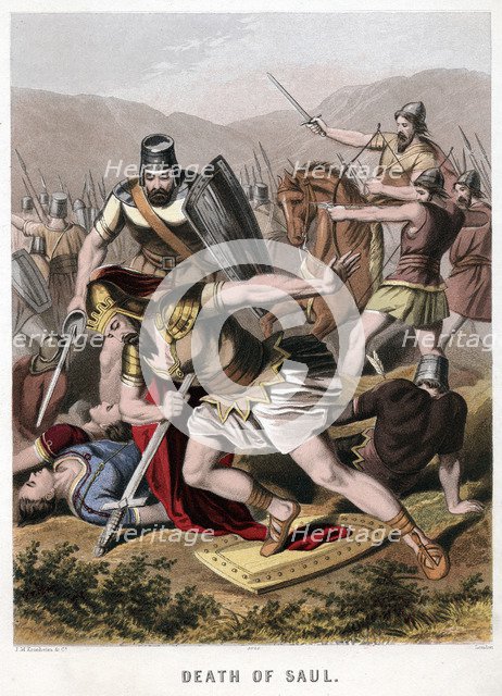 Death of Saul and his armour bearer in battle with the Philistines, 1870. Artist: Kronheim & Co