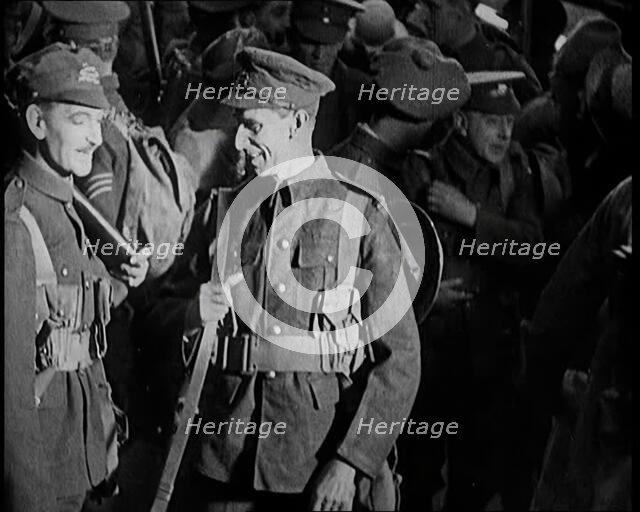 Scene from the Short Silent Feature Film 'Poppies of Flanders'. A Group of Male Actors..., 1920s. Creator: British Pathe Ltd.