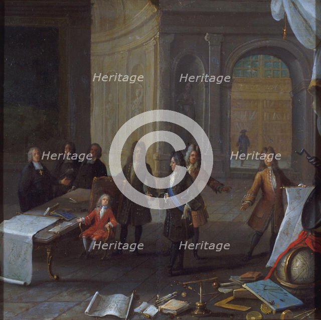 Louis XV as a child receiving a lesson, in the presence of Cardinal de Fleury and the..., c1715-1725 Creator: Unknown.