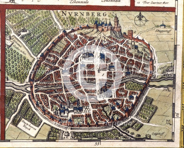 Nuremberg, colored engraving from the book 'Le Theatre du monde' or 'Nouvel Atlas', 1645, created…