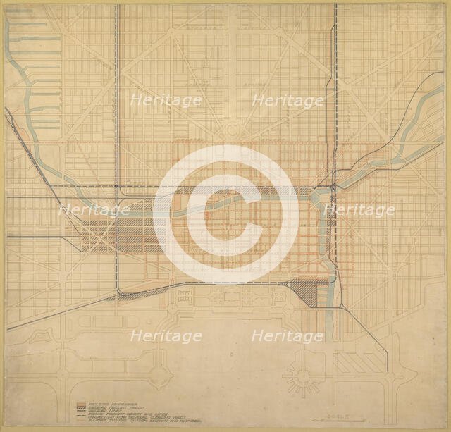 Plate 74 from The Plan of Chicago,1909: Chicago. Diagram of the City Center, Showing the General... Creator: Daniel Burnham.