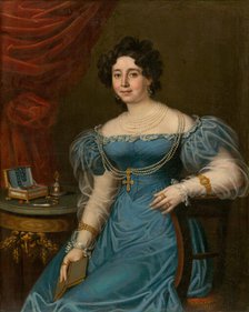 Portrait of a woman in a blue dress (Tereza Mattyásovszká, née Bydesházyová), 1827. Creator: János Rombauer.