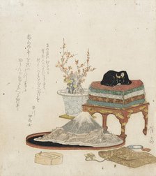 Still Life with Bonsai, Suiseki, and 'Stroking Ox', 1829. Creator: Ikeda Eisen.