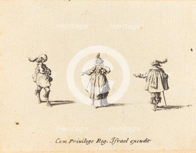Lady with Outstretched Arm, and Two Gentlemen, probably 1634. Creator: Jacques Callot.