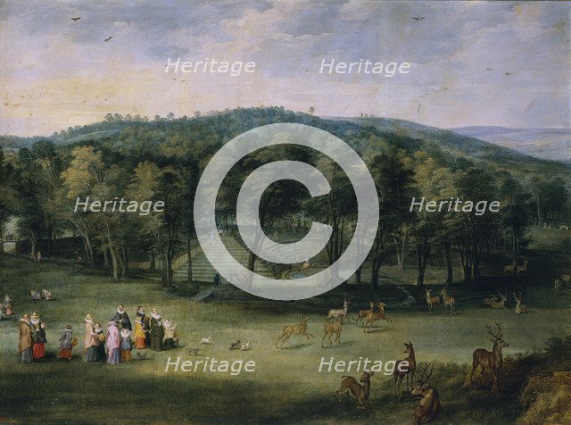 Infanta Isabella Clara Eugenia of Spain in the Parc de Mariemont, First third of 17th cen.. Artist: Brueghel, Jan, the Elder (1568-1625)