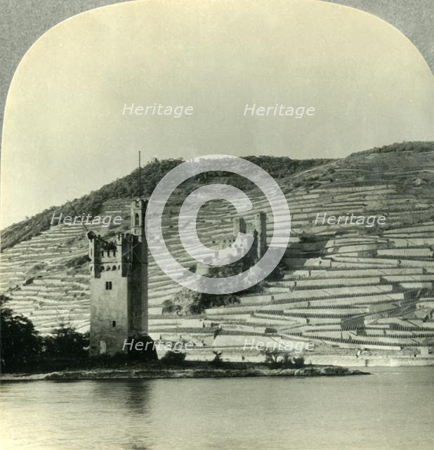 'The Mouse Tower and Ehrenfels Castle on the Rhine, Germany', c1930s. Creator: Unknown.