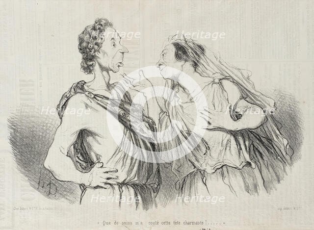 Que de soins m'a couté cette tête charmante!...(Phédre), 1848. Creator: Honore Daumier.