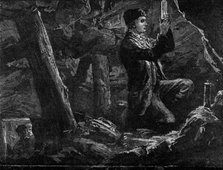 George Stephenson, the Father of Railways: Stephenson experimenting with the Safety Lamp..., 1881. Creator: Unknown.