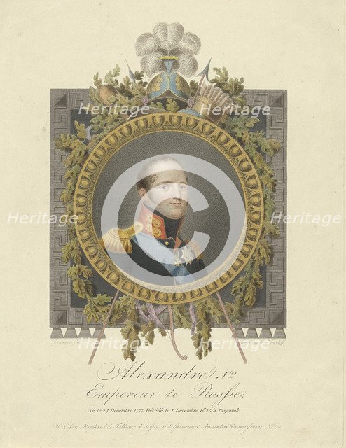 Portrait of Emperor Alexander I (1777-1825), 1825. Artist: Nieuwhoff, Walraad (1790-1837)