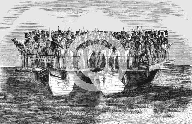 'English Infantry on Board a Raft; The Expedition to the Crimea', 1854. Creator: Unknown.