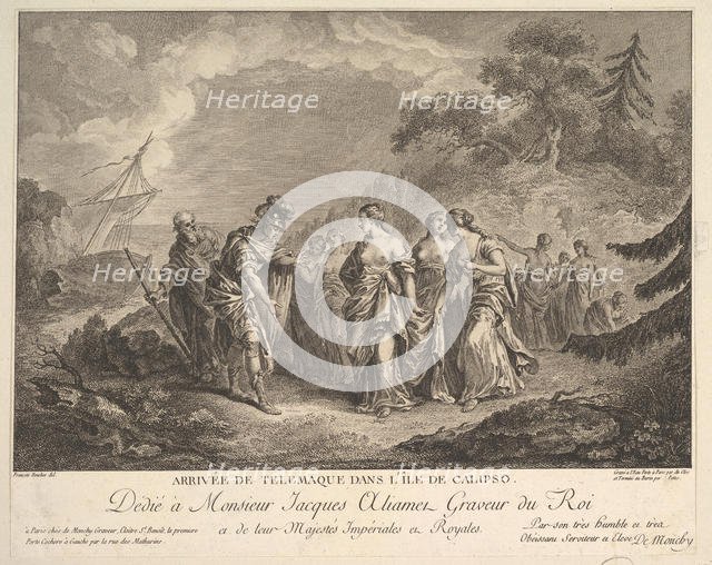 Arrival of Telemachus at the Island of Calypso. Creators: Antoine Jean Duclos, Jean-Baptiste Patas.