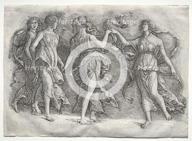 Four Dancing Muses, c. 1497. Creator: the so-called Premier Engraver (Italian), probably by ; Andrea Mantegna (Italian, 1431-1506).