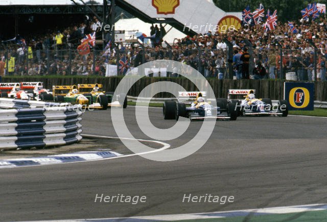 Williams Renault FW14B, Ricardo Patrese leads Nigel Mansell, 1992 British Grand Prix, Silverstone. Creator: Unknown.