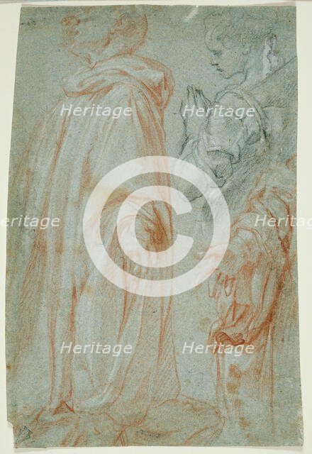 Three Studies for the Resurrected Christ Adored by a Female Saint and San Silvestro..., 1607. Creator: Francesco Vanni.