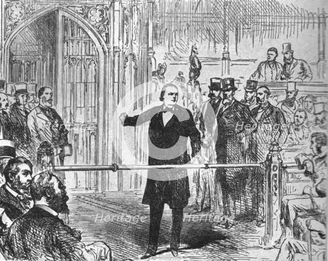 'Charles Bradlaugh...Claiming the Right to Make the Affirmation of Allegiance...', 1880, (1901).  Creator: Unknown.