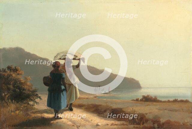 Two Women Chatting by the Sea, St. Thomas, 1856. Creator: Camille Pissarro.