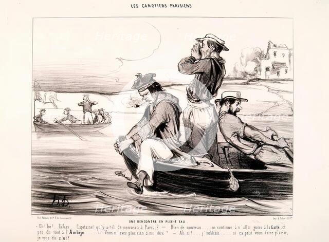 Les Canotiers Parisiens. Une rencontre en pleine eau, 1843. Creator: Honore Daumier.