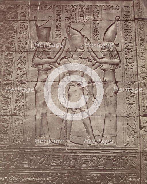 Coronation of the King: Bas-relief in the Temple of Edfu, late 19th century. Creator: Henri Bechard.