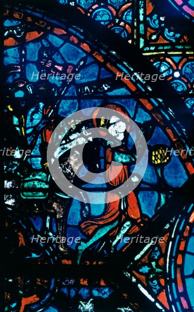 Charlemagne prays, stained glass, Chartres Cathedral, France, c1225. Artist: Unknown