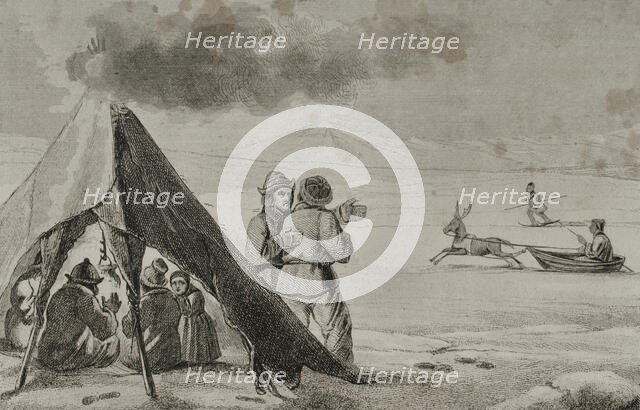 Laplanders in a tent, Lapland, 1839. Creator: Augustin François Lemaitre.