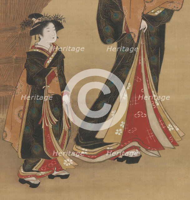 Courtesan and her Attendant under a Cherry Tree, early 19th century. Creator: Utagawa Toyoharu.