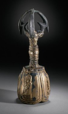 Bell with Four Deva Kings (Sach'onwang) and Handle in the Form of a Vajra (Kumgang), the Buddhist... Creator: Unknown.