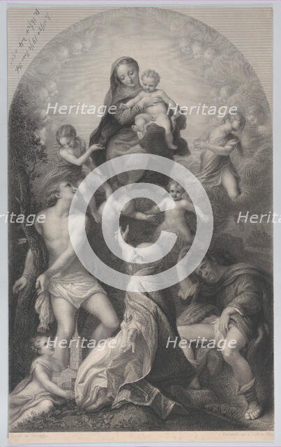 The Madonna of Saint Sebastian, with the Virgin and Child, surrounded by angels, looking d..., 1847. Creator: Achille Désiré Lefèvre.